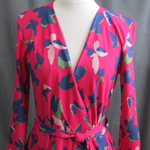 Max Mara Weekend Magenta Butterfly Wrap Dress Womens Size S Pockets V Neck Tie - Picture 5 of 12